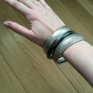 Three (3) Silver Boho Costume Bangle Bracelets
